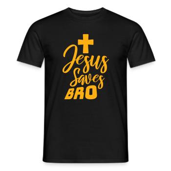 Jesus Saves Bro Funny Religious Saying Faith Logo - Men's T-Shirt - black - Front - AI Model Male 178 light (178cm)