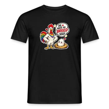 Hi, nice to breed you! LGBTQ+ design, rooster with egg - Men's T-Shirt - black - Front - AI Model Male 178 light (178cm)