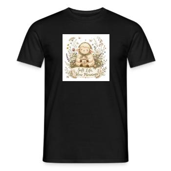 Tender lamb with morning coffee - Men's T-Shirt - black - Front - AI Model Male 178 light (178cm)