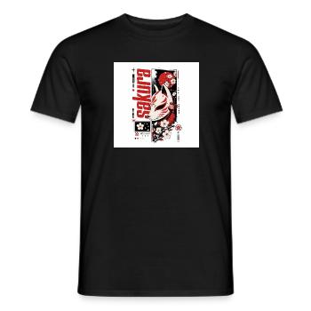 Streetwear Design "Sakura Kitsune" - Männer T-Shirt - Schwarz - Vorne - AI Model Male 178 light (178cm)