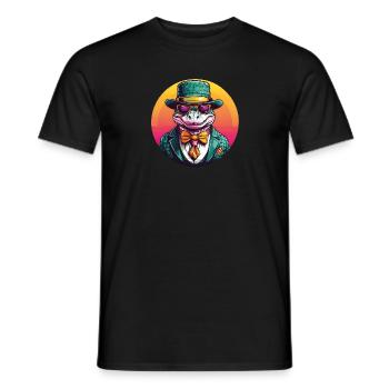 Colorful Alligator Crocodile with Sunglasses and Hat - Men's T-Shirt - black - Front - AI Model Male 178 light (178cm)