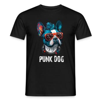 PUNK DOG -französischer Bulldoggenkopf mit Sonnenbrille - Männer T-Shirt - Schwarz - Vorne - AI Model Male 178 light (178cm)