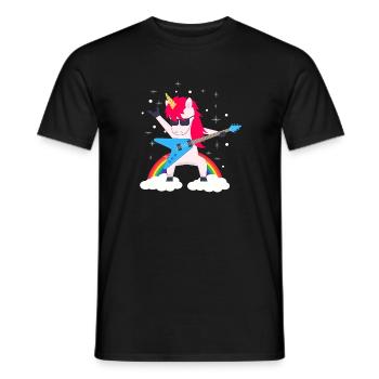 Dabbing unicorn with rock guitar - Men's T-Shirt - black - Front - AI Model Male 178 light (178cm)