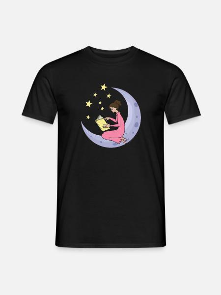 Mond Sterne Mädchen Frau Buch lesen lernen - Männer T-Shirt - Schwarz