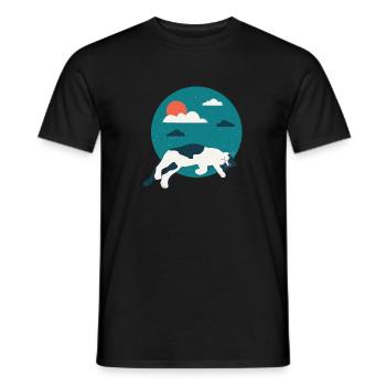 Cute cat lies in front of heaven. Gift idea - Men's T-Shirt - black - Front - AI Model Male 178 light (178cm)