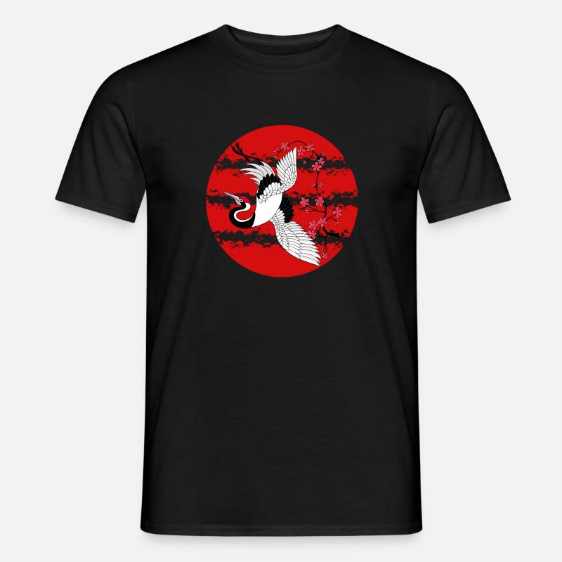 Kranich Kirschblüten Japan Geschenkidee - Männer T-Shirt - Schwarz