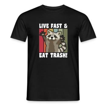 vintage retro Lebe Schnell & Ess Müll Waschbär - Männer T-Shirt - Schwarz - Vorne - AI Model Male 178 light (178cm)