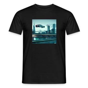 Voler Tesla dans une ville futuriste - T-shirt homme - noir - Devant - AI Model Male 178 light (178cm)