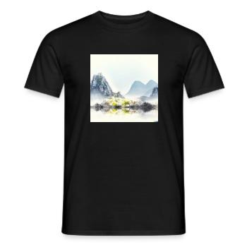 chinese mountains and flowers 2 - Männer T-Shirt - Schwarz - Vorne - AI Model Male 178 light (178cm)