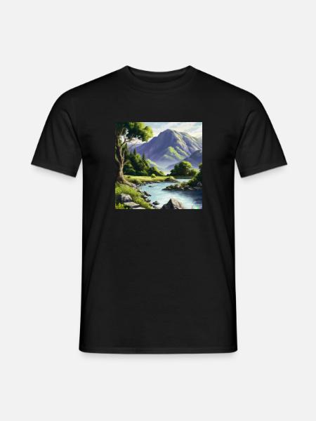 Idyllische Landschaft in realistischen Farben - Männer T-Shirt - Schwarz