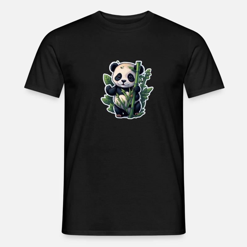 Cute Panda with Bamboo - Männer T-Shirt - Schwarz