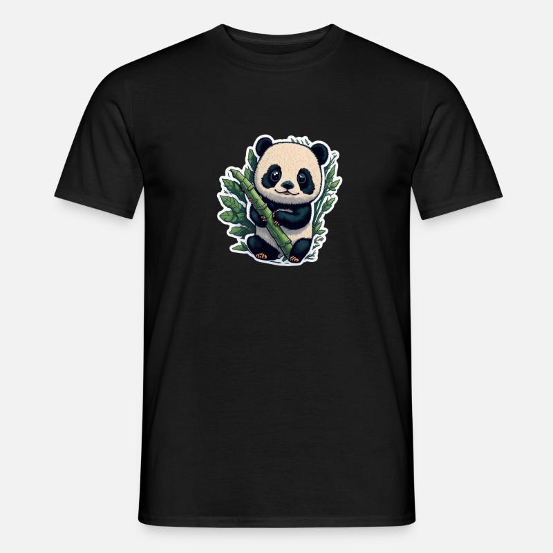 Cute Panda with Bamboo - Männer T-Shirt - Schwarz