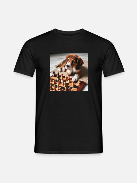 Welpe spielt Schach - Männer T-Shirt - Schwarz