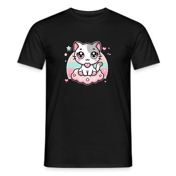 Katze im Kawaii-Stil - Männer T-Shirt - Schwarz - Vorne - AI Model Male 178 light (178cm)