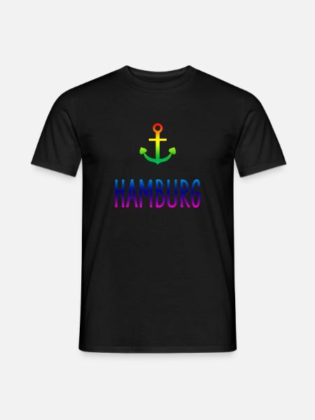 CSD Hamburg Anker Regenbogen Gay - Männer T-Shirt - Schwarz