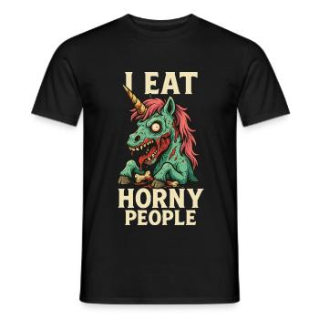 Zombie unicorn with black humor - Men's T-Shirt - black - Front - AI Model Male 178 light (178cm)
