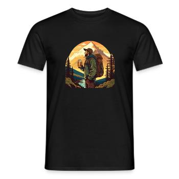 Wanderer mit Rucksack und Bier in den Bergen - Männer T-Shirt - Schwarz - Vorne - AI Model Male 178 light (178cm)