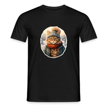 Norwegische Waldkatze mit Mütze, Schal und Jacke - Männer T-Shirt - Schwarz - Vorne - AI Model Male 178 light (178cm)