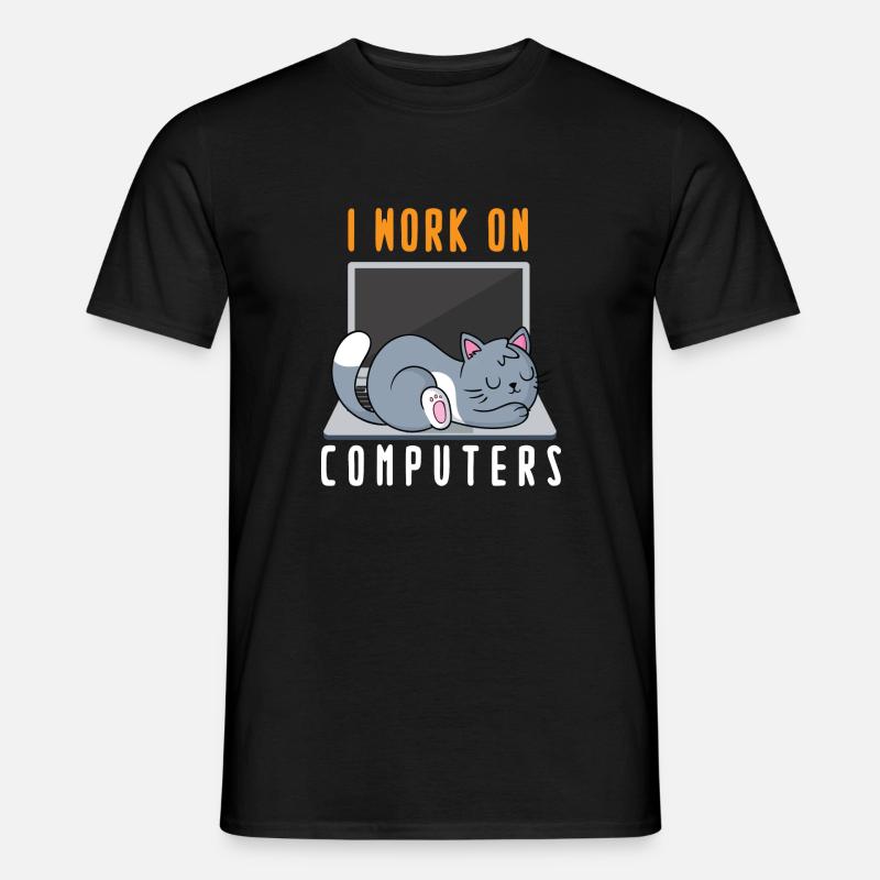 Ich arbeite an Computern Lustige Katze Kätzchen Kätzchen Lustig - Männer T-Shirt - Schwarz
