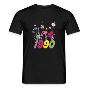 Year of birth 1990 wildflowers - Men's T-Shirt - black - Front - AI Model Male 178 light (178cm)