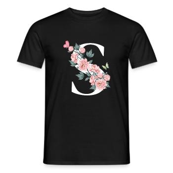Letter s pink flowers - Men's T-Shirt - black - Front - AI Model Male 178 light (178cm)
