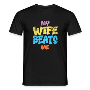My Wife Beats Me at Every Game Funny Joke Husband - Men's T-Shirt - black - Front - AI Model Male 178 light (178cm)