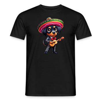 Dobermann als Mariachi Gitarrist Cinco de Mayo - Männer T-Shirt - Schwarz - Vorne - AI Model Male 178 light (178cm)