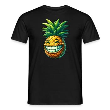 Ananas Frucht Sommer Cartoon Grinsen Süß Cool - Männer T-Shirt - Schwarz - Vorne - AI Model Male 178 light (178cm)