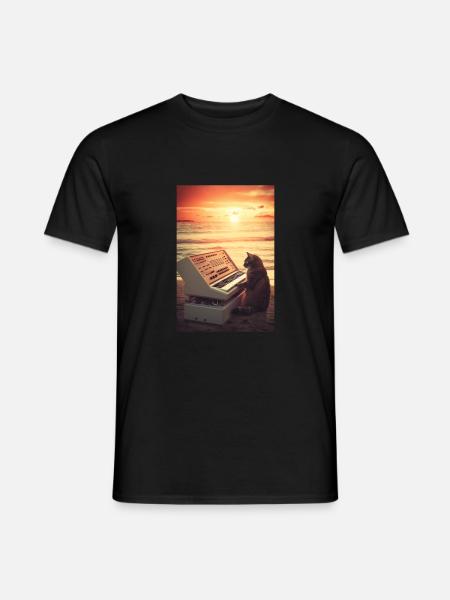 Cat Synthesizer Katze Retro Vintage Studio Gear - Männer T-Shirt - Schwarz