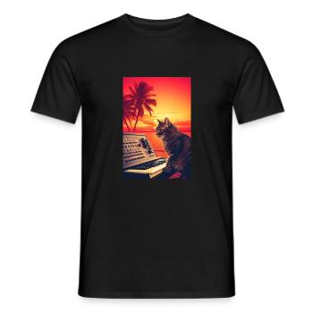 Cat Synthesizer Katze Retro Vintage Studio Gear - Männer T-Shirt - Schwarz - Vorne - AI Model Male 178 light (178cm)