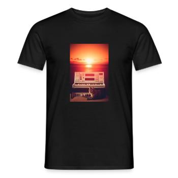 Cat Synthesizer Katze Retro Vintage Studio Gear - Männer T-Shirt - Schwarz - Vorne - AI Model Male 178 light (178cm)
