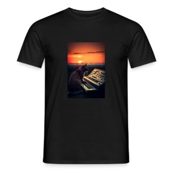 Cat Synthesizer Katze Retro Vintage Studio Gear - Männer T-Shirt - Schwarz - Vorne - AI Model Male 178 light (178cm)