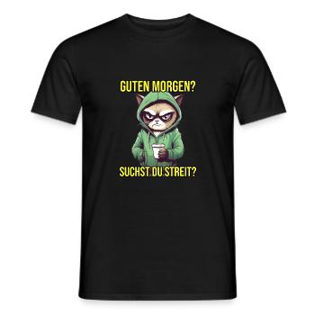 Katzen Spruch Arbeit Schlafen Guten Morgen Suchst - Männer T-Shirt - Schwarz - Vorne - AI Model Male 178 light (178cm)