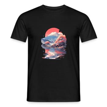 Sakura Mt. Fuji Kirschblüten Nippon Vintage - Männer T-Shirt - Schwarz - Vorne - AI Model Male 178 light (178cm)