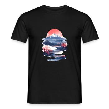 Aesthetic Japan Mt. Fuji Kirschblüten Sakura - Männer T-Shirt - Schwarz - Vorne - AI Model Male 178 light (178cm)