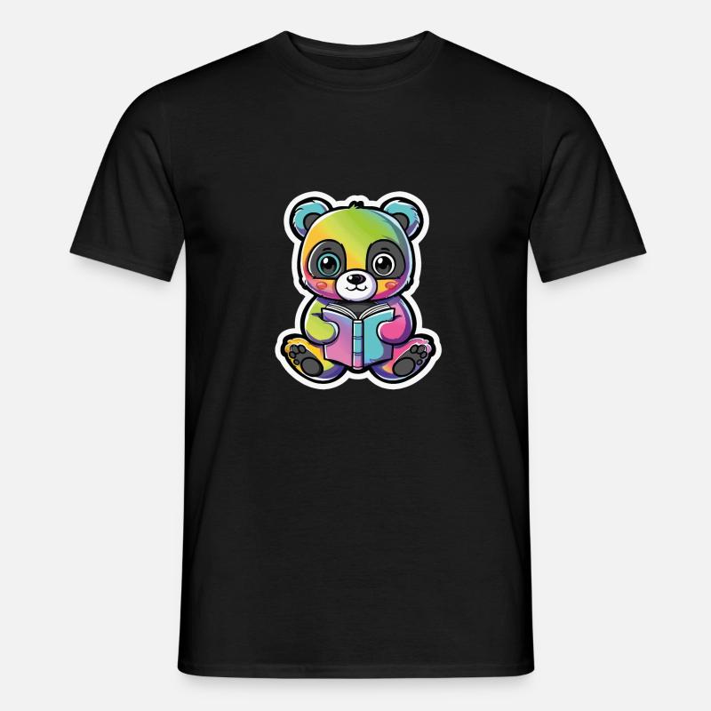 Rainbow Panda Bear with Book - Men’s T-shirt - black