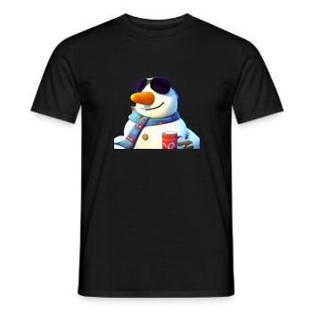 Bonhomme de neige avec café et lunettes de soleil - T-shirt homme - noir - Devant - AI Model Male 178 light (178cm)