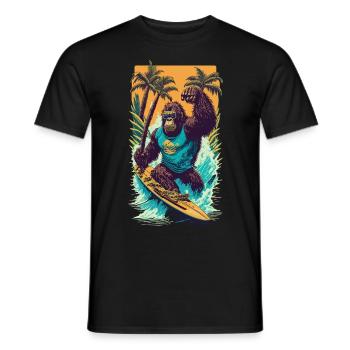 Surf Gorilla: L’illustration de la vague rétro - T-shirt homme - noir - Devant - AI Model Male 178 light (178cm)