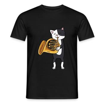 Hornist Hornist Musical Katzenliebhaber - Männer T-Shirt - Schwarz - Vorne - AI Model Male 178 light (178cm)