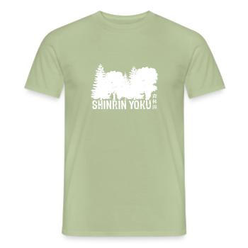 Shinrin yoku - Waldbaden - Waldmeditation - Männer T-Shirt - Sage - Vorne - AI Model Male 178 light (178cm)