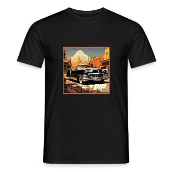 Road Trip,Car,America,Catoon Look - Men's T-Shirt - black - Front - AI Model Male 178 light (178cm)