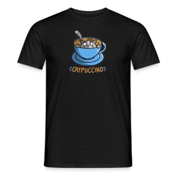 Catpuccino - lustige Katze in Kaffee - Cappuccino - Männer T-Shirt - Schwarz - Vorne - AI Model Male 178 light (178cm)