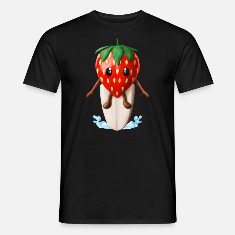 Erdbeere auf Surfboard - Männer T-Shirt - Schwarz