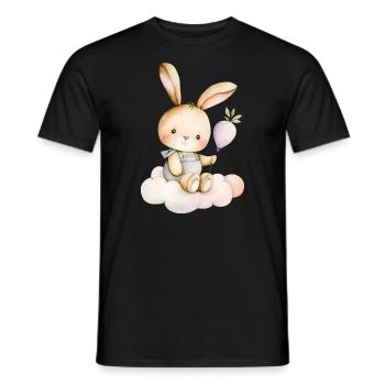 Cute bunny sitting on a cloud - Men's T-Shirt - black - Front - AI Model Male 178 light (178cm)