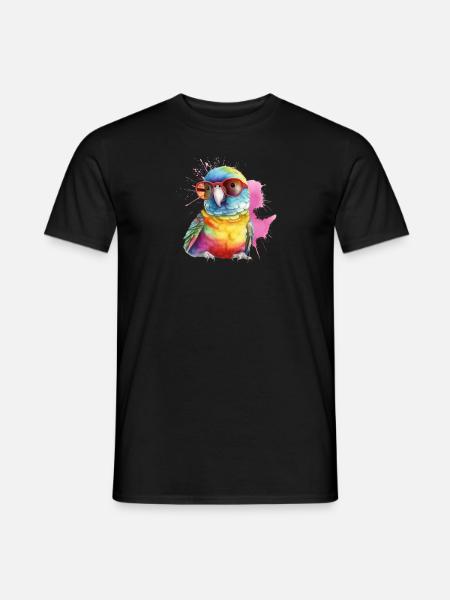 Bunter cooler Papagei mit Brille - Männer T-Shirt - Schwarz