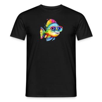 Colorful cool fish with sunglasses - Men's T-Shirt - black - Front - AI Model Male 178 light (178cm)