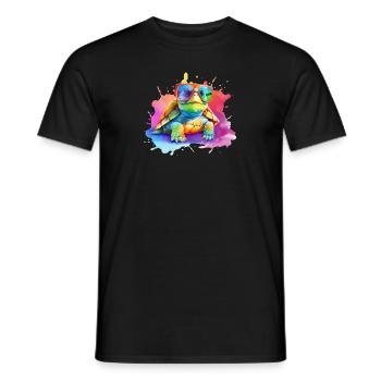 Colorful cool turtle with sunglasses - Men's T-Shirt - black - Front - AI Model Male 178 light (178cm)