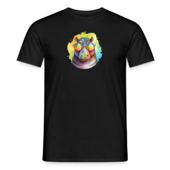 Buntes cooles Nilpferd mit Sonnenbrille - Männer T-Shirt - Schwarz - Vorne - AI Model Male 178 light (178cm)