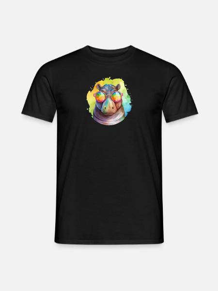 Hippopotame cool coloré avec des lunettes de soleil - T-shirt homme - noir