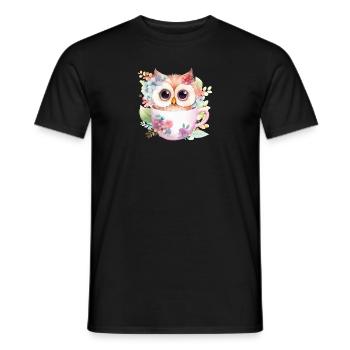 Hibou mignon dans une tasse avec des fleurs - T-shirt homme - noir - Devant - AI Model Male 178 light (178cm)